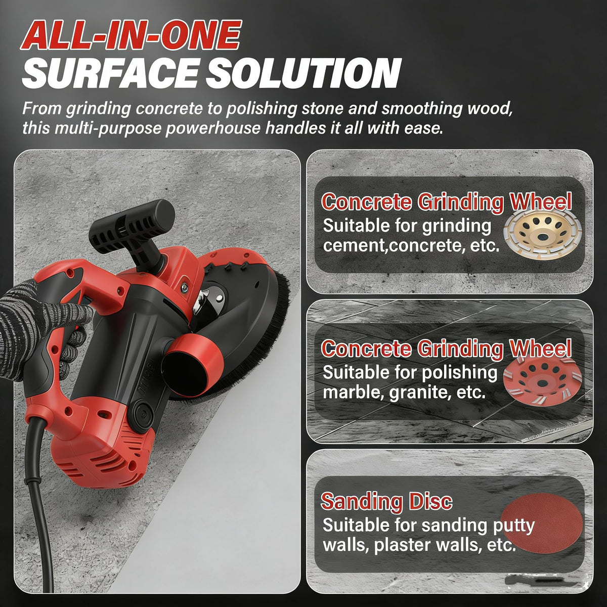 7-Inch Concrete Floor Grinder, 2200W Powerful Concrete Sanding Machine Concretes Sander Practical Angle Grinder Tool Floor Grinders Polishing Machine 90° Seamless sanding for Floors(Size:B)