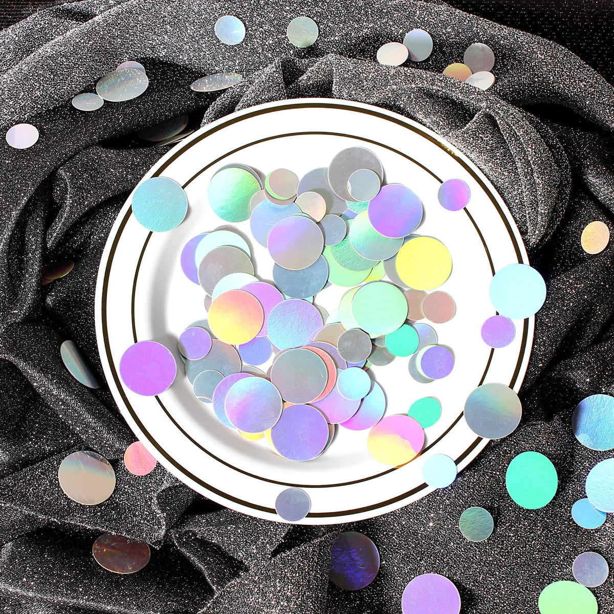 Vofrise 400PC Circle Dots Iridescent Confetti for Birthday Decorations Round Table Scatter for Wedding Baby Shower Bachelorette Bridal Shower Party Supplies