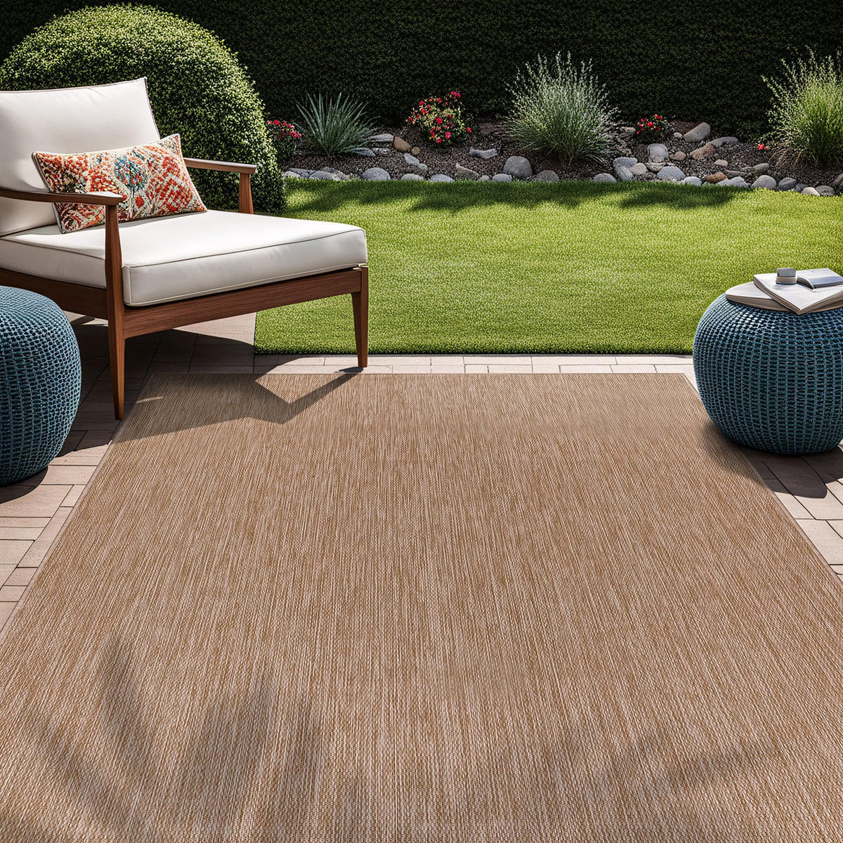 Beverly Rug Indoor Outdoor Rug 10x14, Washable Outside Carpet for Patio, Deck, Porch, Solid Modern Area Rug, Water Resistant, Jute Beige