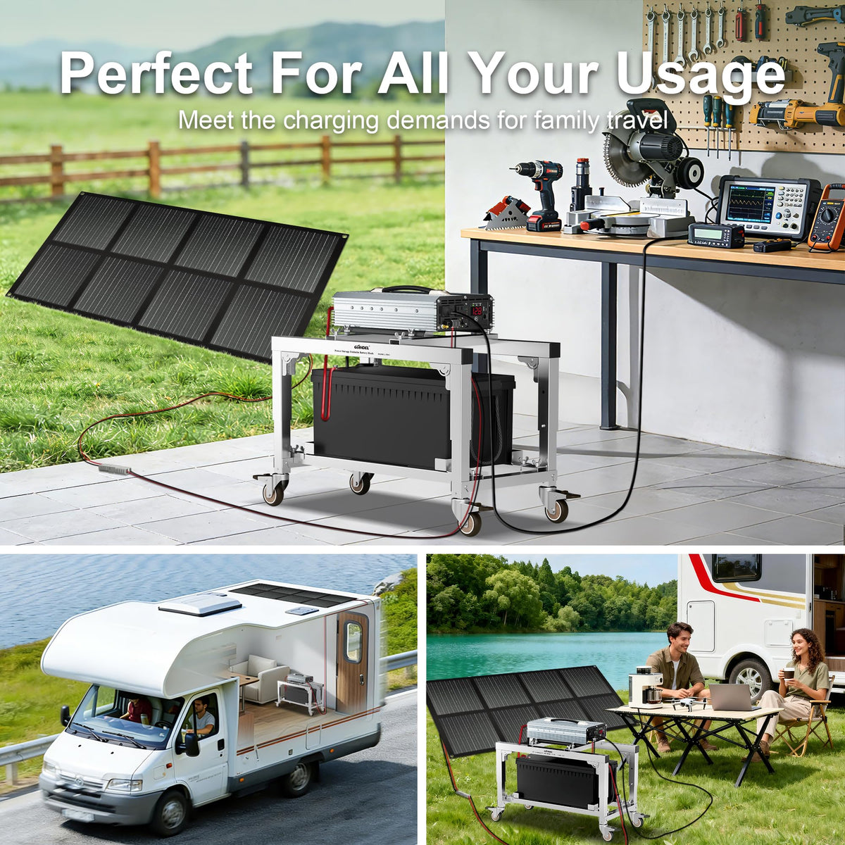 GIANDEL Foldable Battery Storage Rack,Patented for 100-200AH Battery Storage,High End Aluminum Alloy,with Four Wheels,for Portable Energy Storage System Kit, Used for Camping, RV, Road Travel