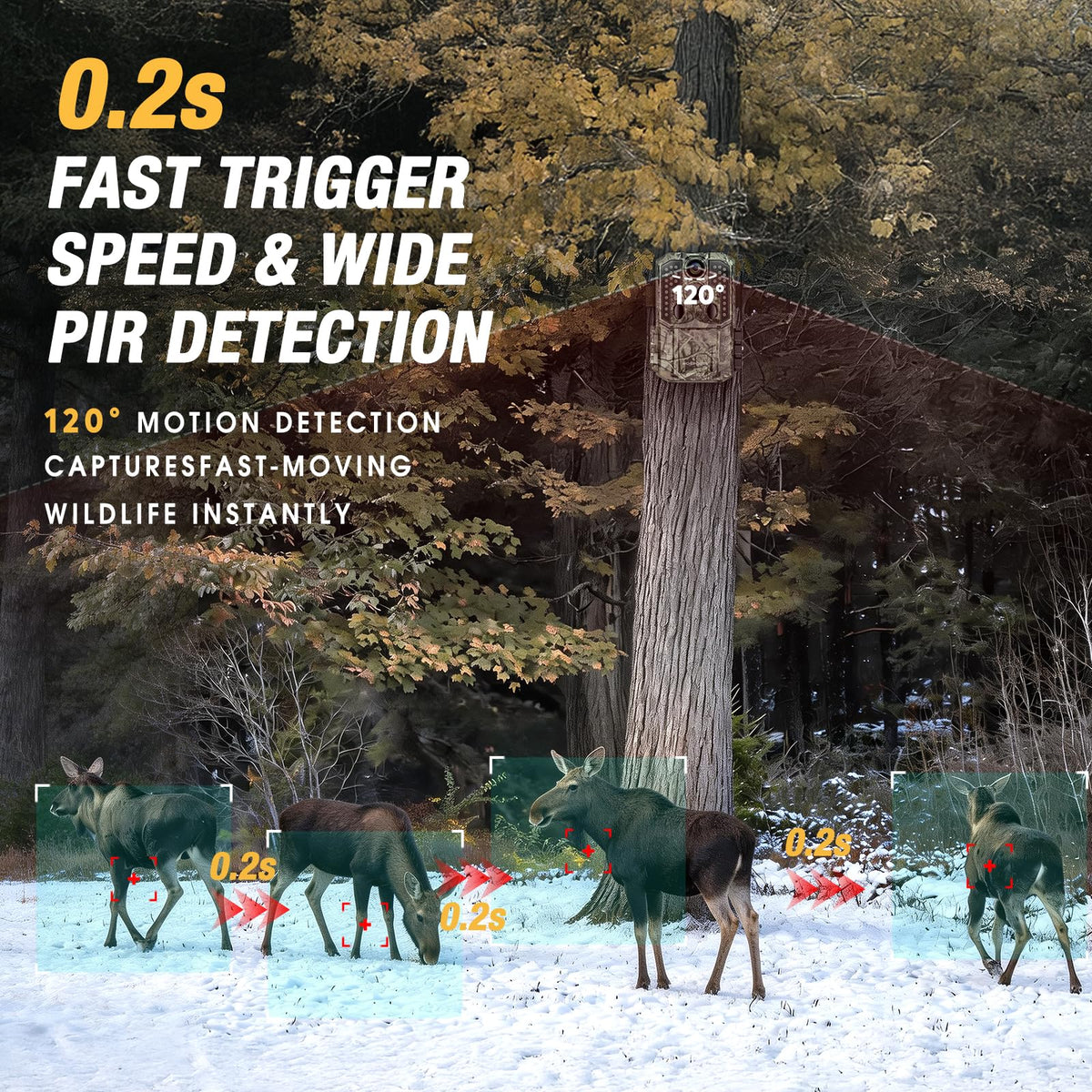 WOSPORTS Rechargeable Trail Camera 2Pack 56MP 4K Game Cam 0.2s Trigger No Glow Night Vision Motion Activated 120° Wide Lens 2.0” LCD Wildlife Camera Outdoor Scouting