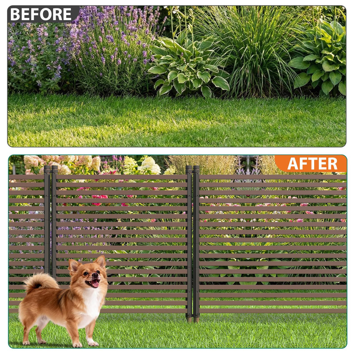 Garvee Privacy Fence Panels for Outside, 48" h×106" w 3-Panel No-Dig, Rustproof Decorative Garden Barrier, Air Conditioner Fence Panels, Pool Equipment Enclosure, Trash Can Screens, Easy Install