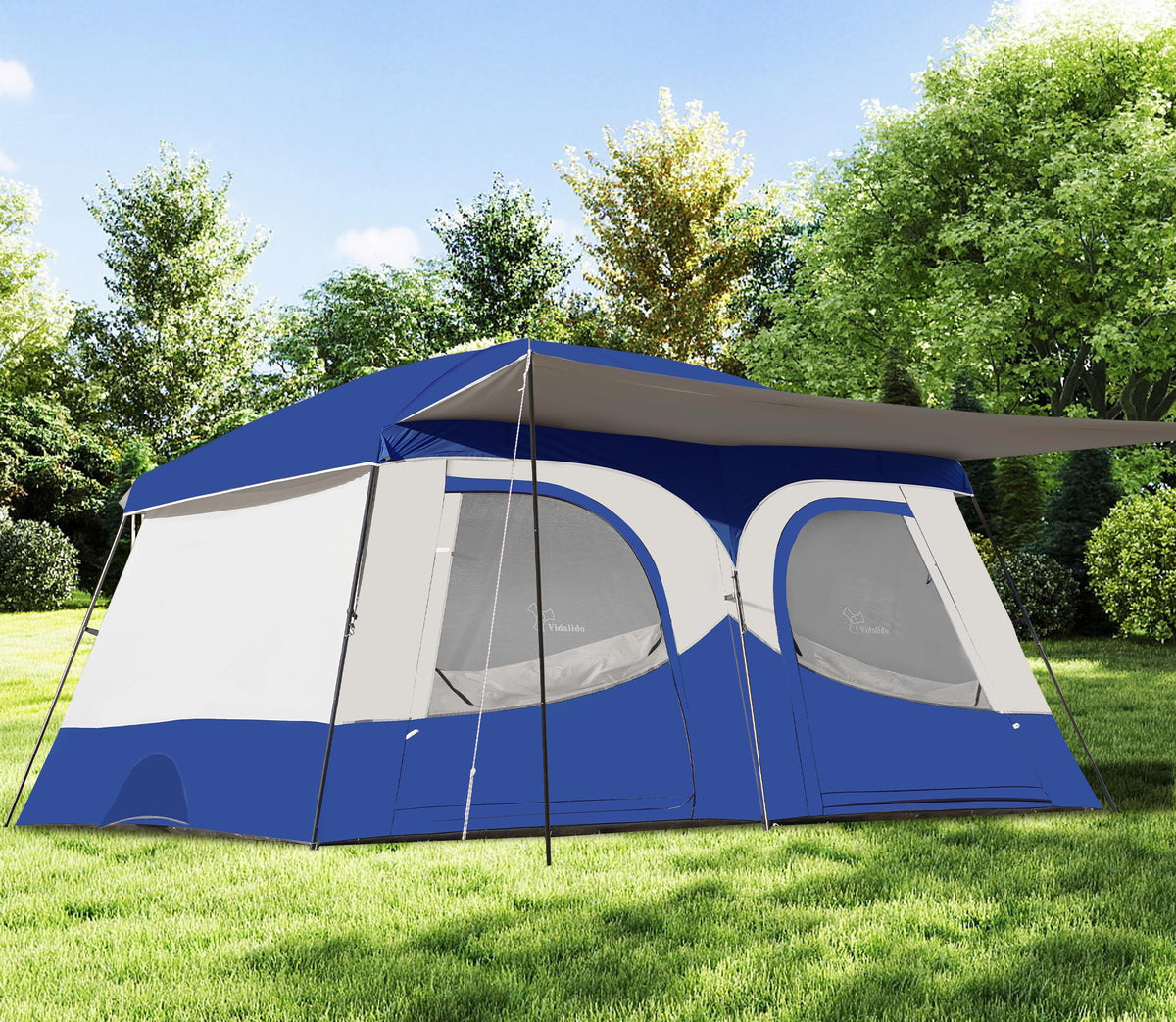 Vidalido Tents，8-10 Person Camping Tent with Extended Vestibule，2 Room Weather Resistant Family Tents，Easy Install Waterproof Outdoor Tent for Camping Hiking（Blue）