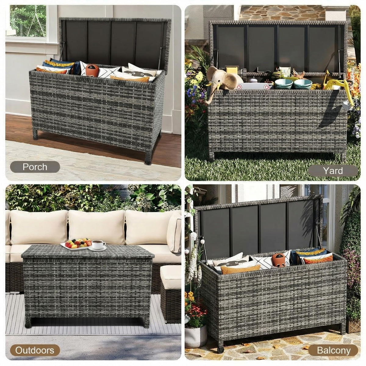 IDEALHOUSE 125 Gallon Outdoor Storage Deck Box with Wheels, Waterproof PE Rattan Garden Storage Chest for Patio, Balcony, Poolside, and Backyard, Portable Storage Container with Handles, Gary