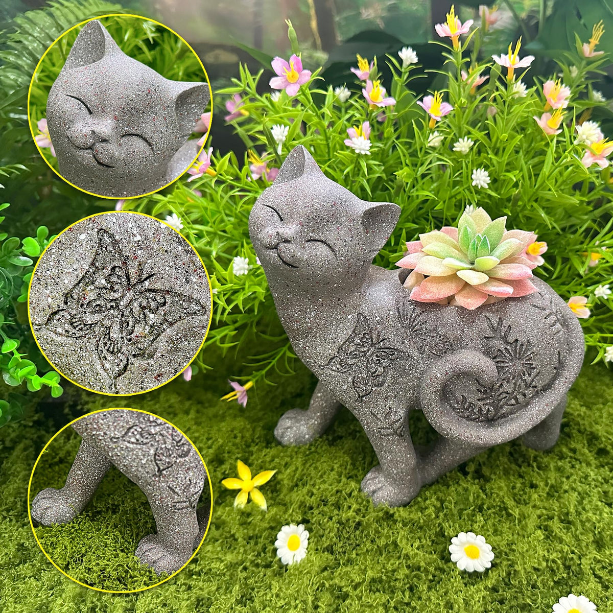 Euiroet 7.9" Cat Succulent Planter Holder Figurine, Flower Pot Statue, Decorative Modern Indoor & Outdoor Cat Planter Pot Sculpture, Garden Animal Flower Pot, Funny Planters for Indoor Plants