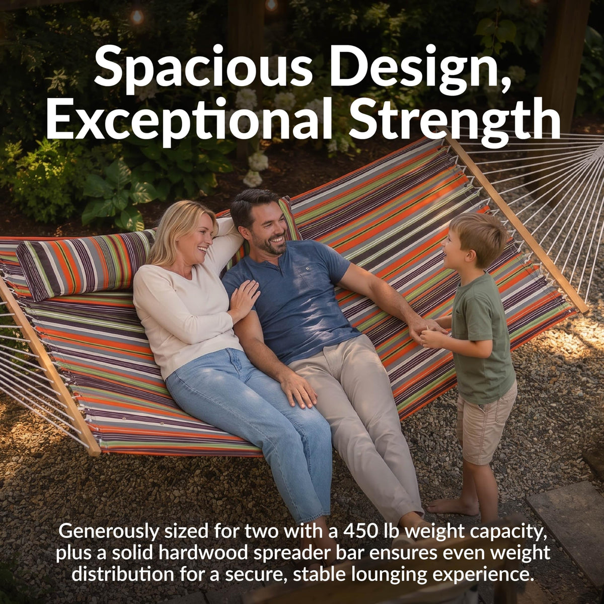 Sunnydaze Quilted Double Hammock for Outside with Spreader Bars and Pillow - 450 lb Capacity, 74x55 Inch Bed, UV Resistant, Quick Dry - Chains Included, Stand Sold Separately - Canyon Sunset