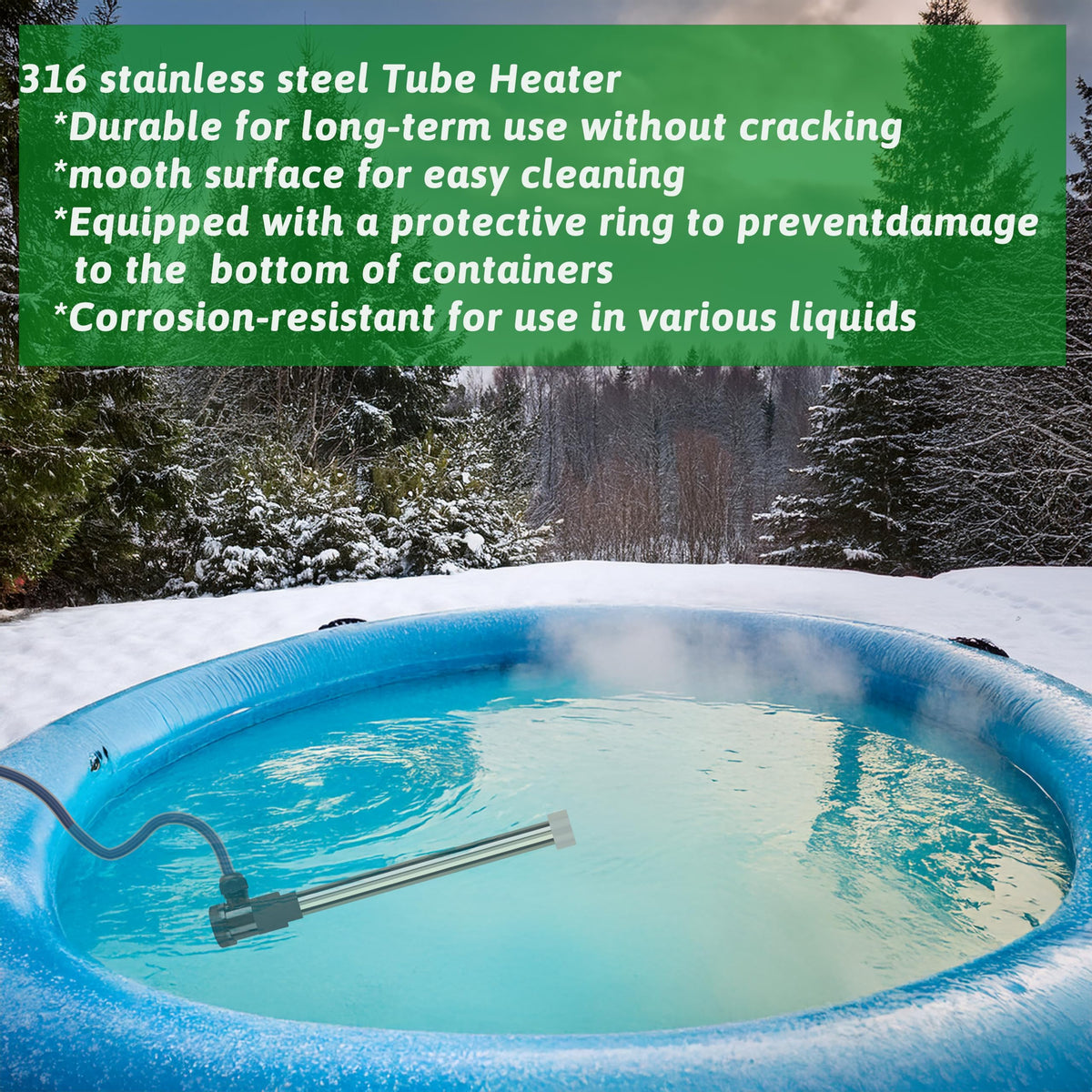 2000W Fully Submersible Water Heater of Baptismal Pool & Bathtub – Portable Immersion Electric Heater with Temp Control & WiFi Timer for Spa, Hot Tub, Bucket, Above Ground Pool & Inflatable Pool etc