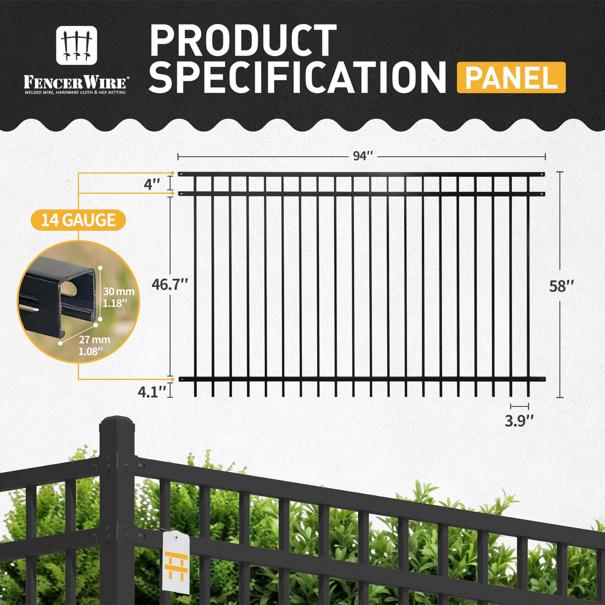 Fencer Wire 100FT Heavy Duty Flat Top Fence Barrier Kit, Anti-Rust Metal Steel Fence with 5FT Height X 8FT Width Panels, with Pinnacle Gate, Posts, Connectors, Outdoor Fencing for Yard