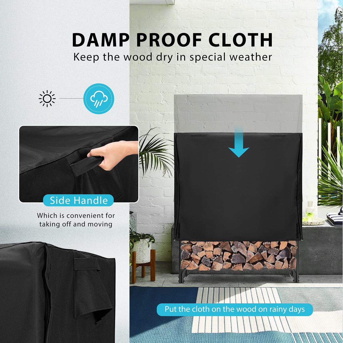 VIVOHOME 4ft Heavy Duty Indoor Outdoor Firewood Storage Log Rack and Cover Combo Set with Zipper and 3ft Heavy Duty Firewood Rack with Zippered Cover, Outdoor Log Holder Storage, Black