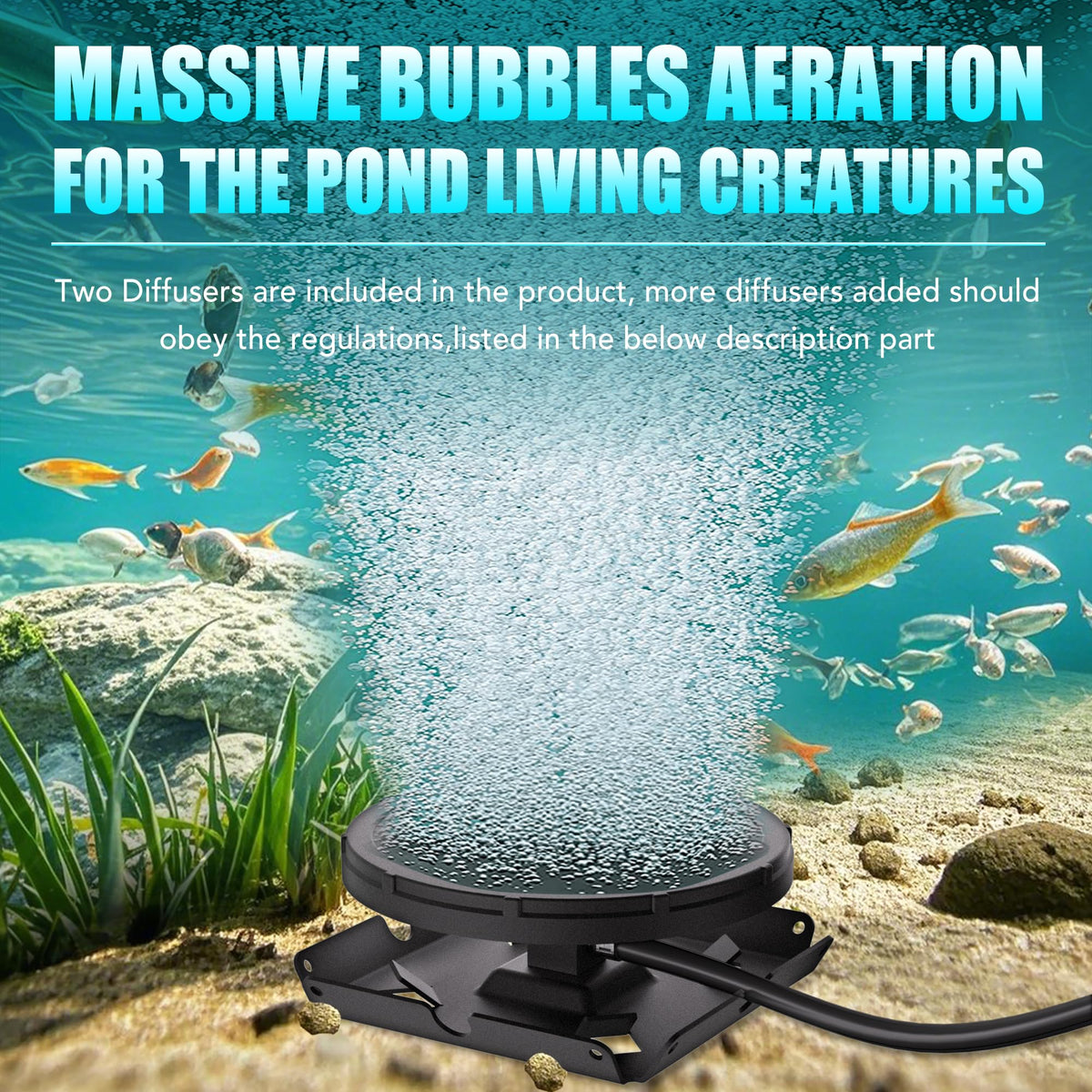 HQUA PAS20AL+PAS20AD Pond & Lake Aeration Accessories 100'of Weighted Tubing + Membrane Diffusers