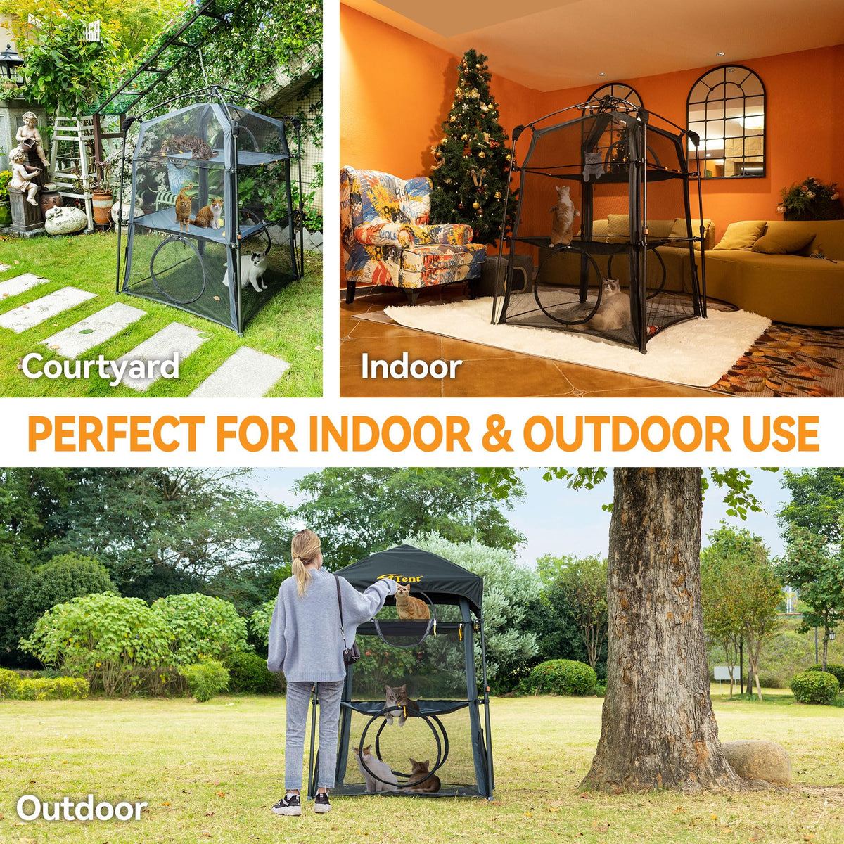 Itent Catabolism Enclosure Kitten and Catam.callback 3 Tier Cat Tower Tent - Indoor and Outdoor Catio, Portable and Foldable, 2 Doors Design; Cat Play Tunnel + Cube(Hold Way Units)