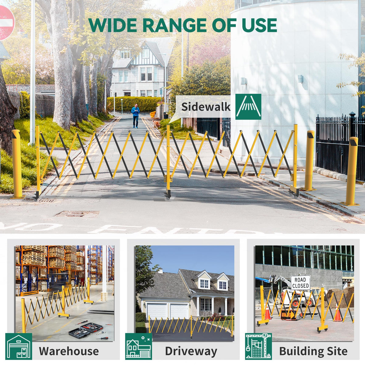 YITAHOME Metal Expandable Barricade Gate Outdoor, 16FT Folding Security Gate, Retractable Driveway Gate, Folding Safety Barricade