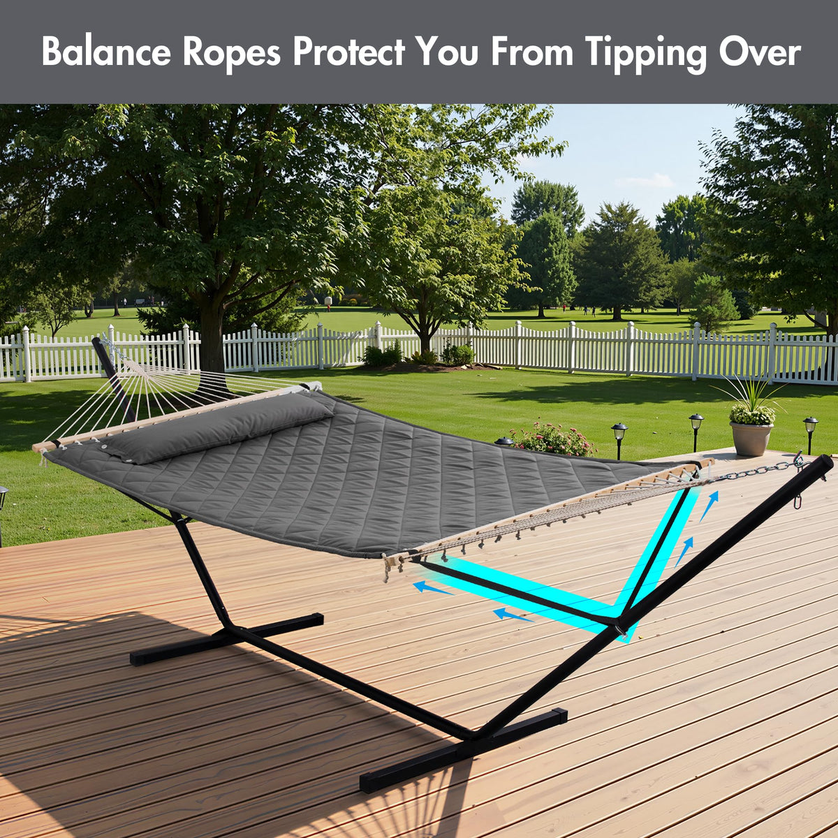 ANOW Double Hammock with 12FT Heavy Duty Steel Stand Included, 2 Person Hammock with Stand for Outdoors, 450 LBS Weight Capacity, Gray
