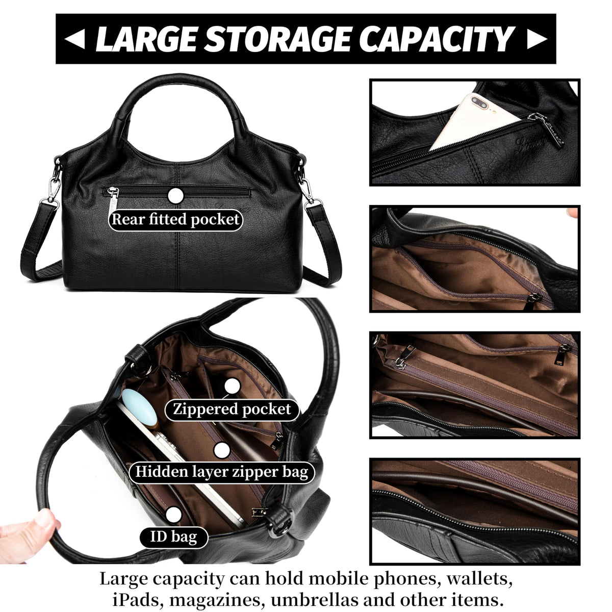 FSD. WG Leather Shoulder Bags Purses and Handbags for Women Top Handle Tote Satchel Ladies Hobo Bags