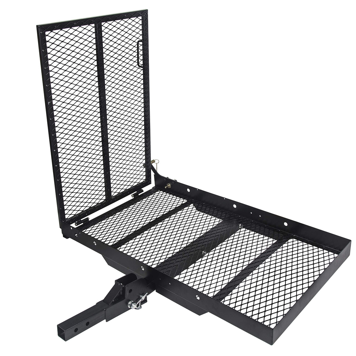 ECOTRIC 46.2 X 26.8 X 38.7 Inch Hitch Cargo Carrier W/Ramp Foldable 500 Lbs Trailer Hitch Mount Steel Wheelchair Carrier Mobility Scooter Ramp 2" Hitch Receiver for Snow Blower SUV Truck Van Car
