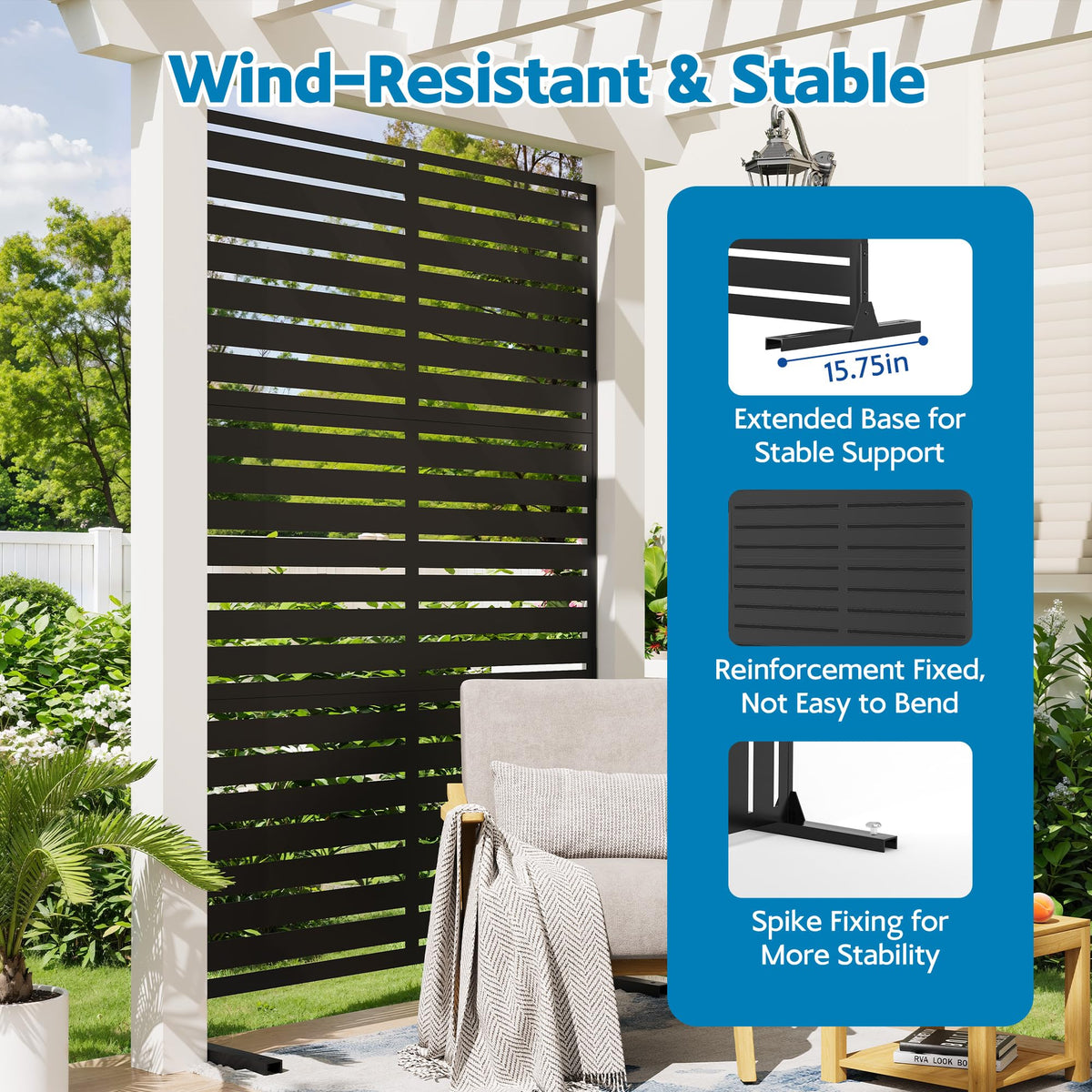 GarveeLife Outdoor Metal Privacy Screen, Freestanding Decorative Privacy Screen & Panels with Stable Stand, 72" h x 47" w Garden Private Screens, for Patio Backyard Deck Indoor Outdoor