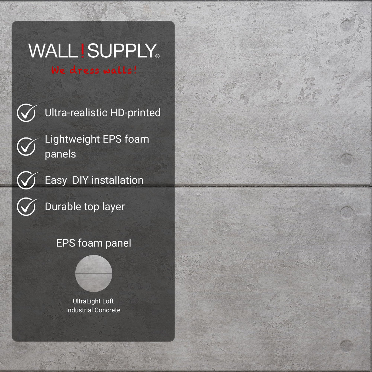 Wall!Supply 3D Wall Panels – Industrial Concrete Loft Style – Lightweight Foam (EPS) – Wallpaper Alternative for Living Room, Bedroom & Office – Easy DIY Installation – 4 Pack, Covers 25.84 Sq Ft