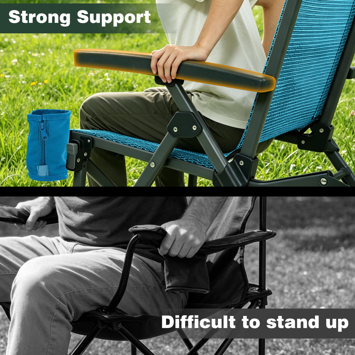 SUNNYFEEL Folding Camping Chair Heavy Duty Ergonomic Chairs Support 500lbs with Adjustable Breathable High Back Support and Cup Holder, Aluminum Frame for Fishing, Camp, Beach, Lawn, RV, Patio