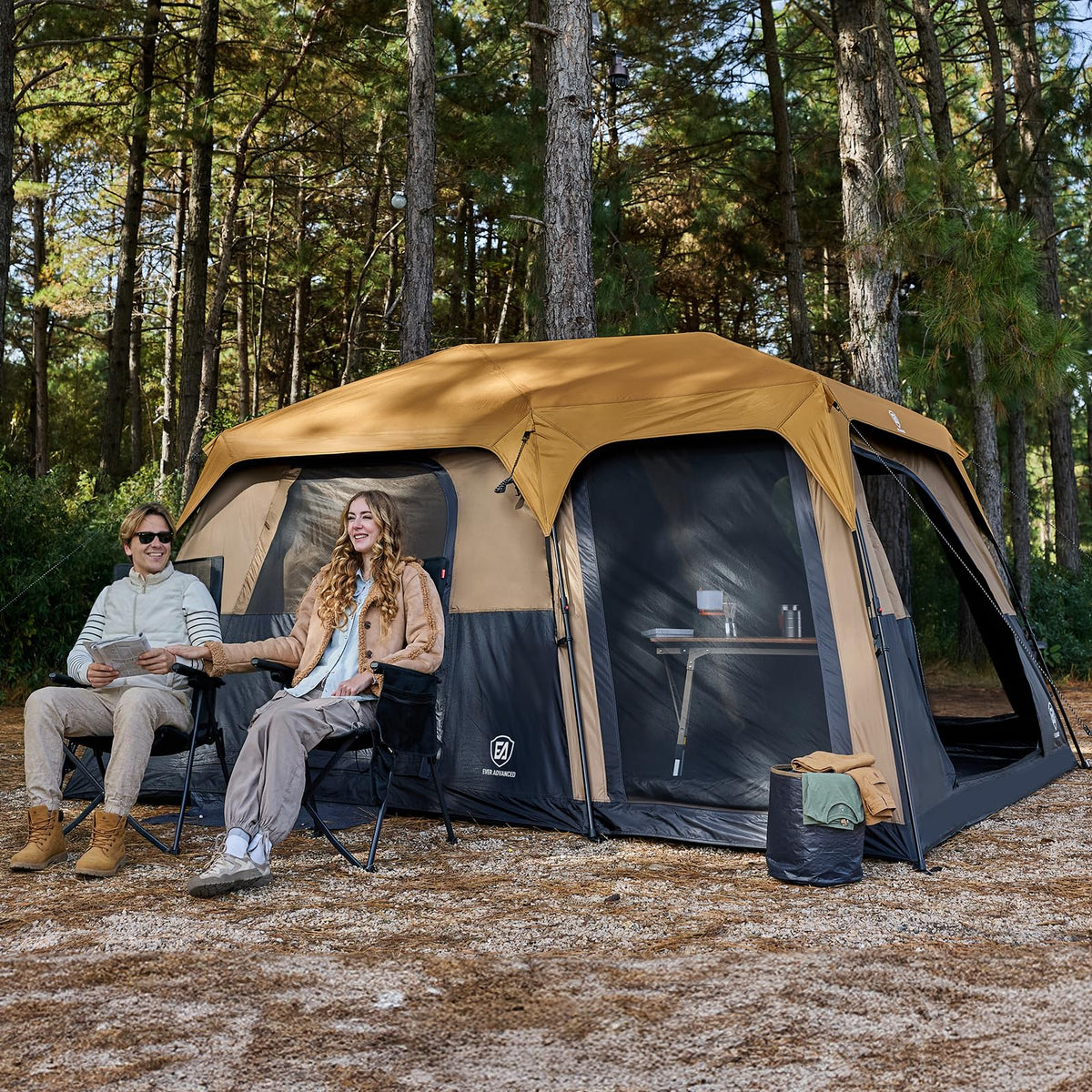 EVER ADVANCED 10 Person Blackout Camping Tent, Easy Setup Instant Cabin Tent for Family, Water-Resistant & Weather-Resistant Light-Blocking Tent with Rainfly for Outdoor Travel, 14' x 10' x 78"