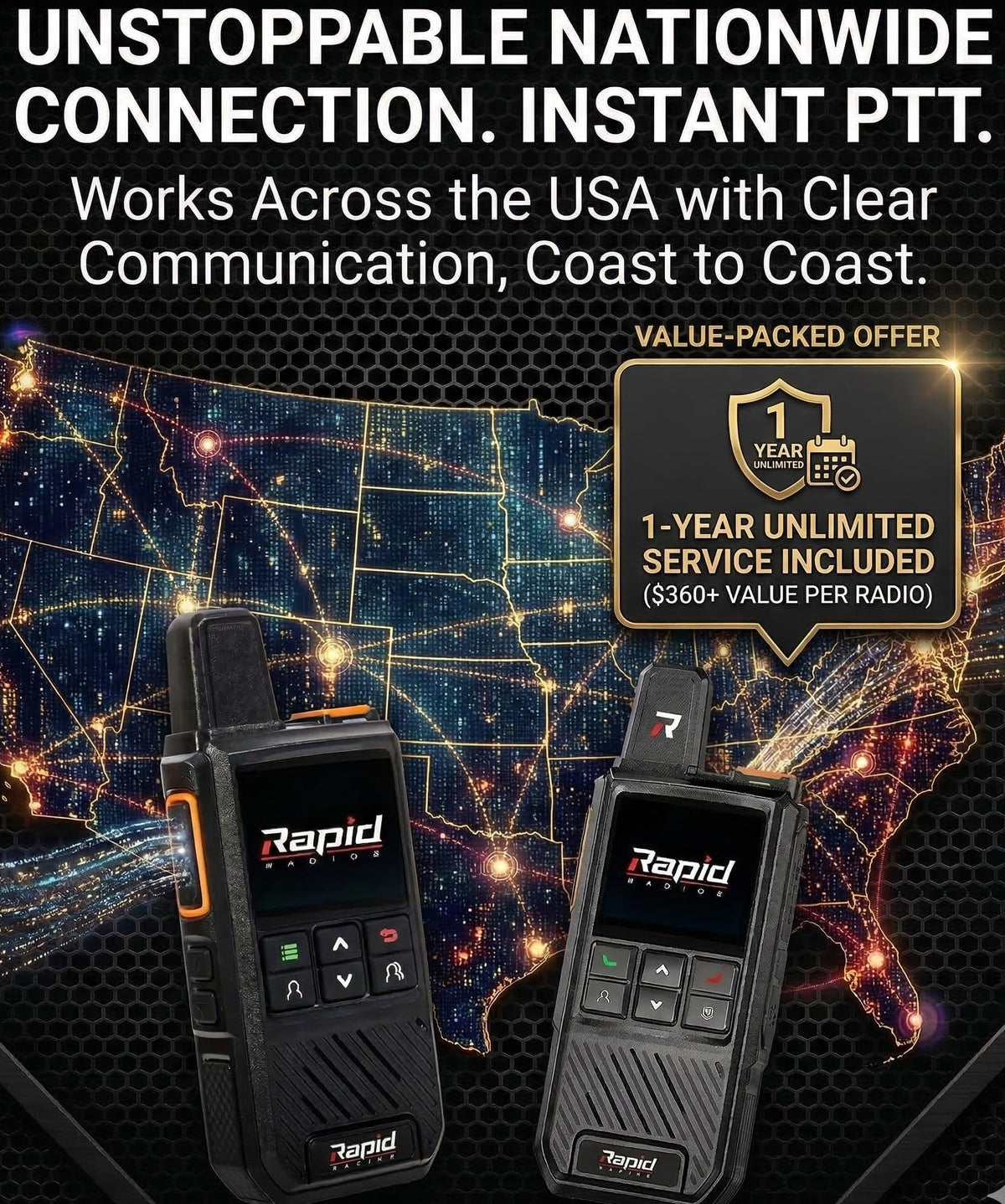 Rapid Radios Nationwide LTE Walkie-Talkie - Two-Way Radio - Unlimited Range POC Two Way Radios Set