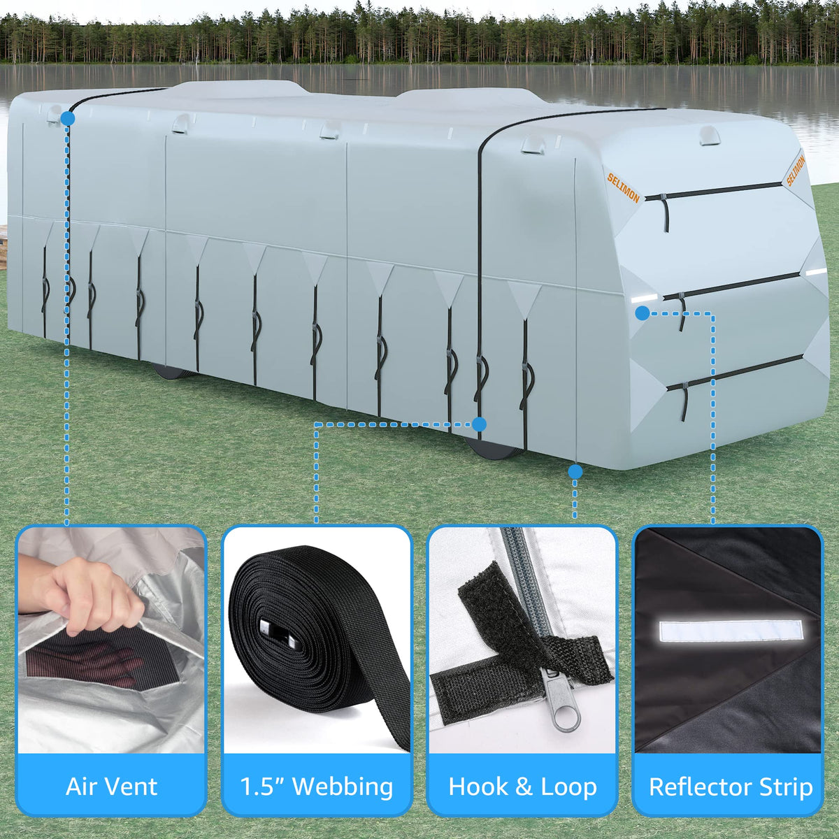 SELIMON 300D Top Class A RV Cover with Waterproof PU Coating Rip-Resistent & Anti-UV Winter Camper Cover Fits 40.1' to 43' Motorhome