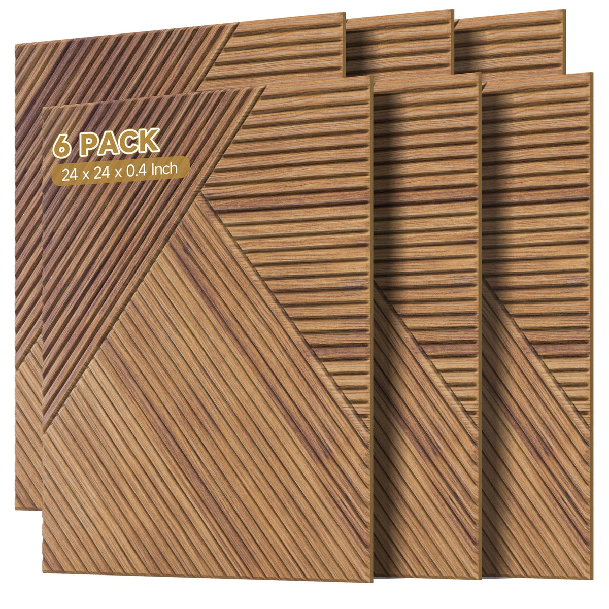 Autorific Acoustic Wall Panels,6 Pack Total Size 72 x 48 Inches,Self-Adhesive Decorative Acoustic Panels for Wall and Ceiling,3D UV Printing with Wood Look,Beech