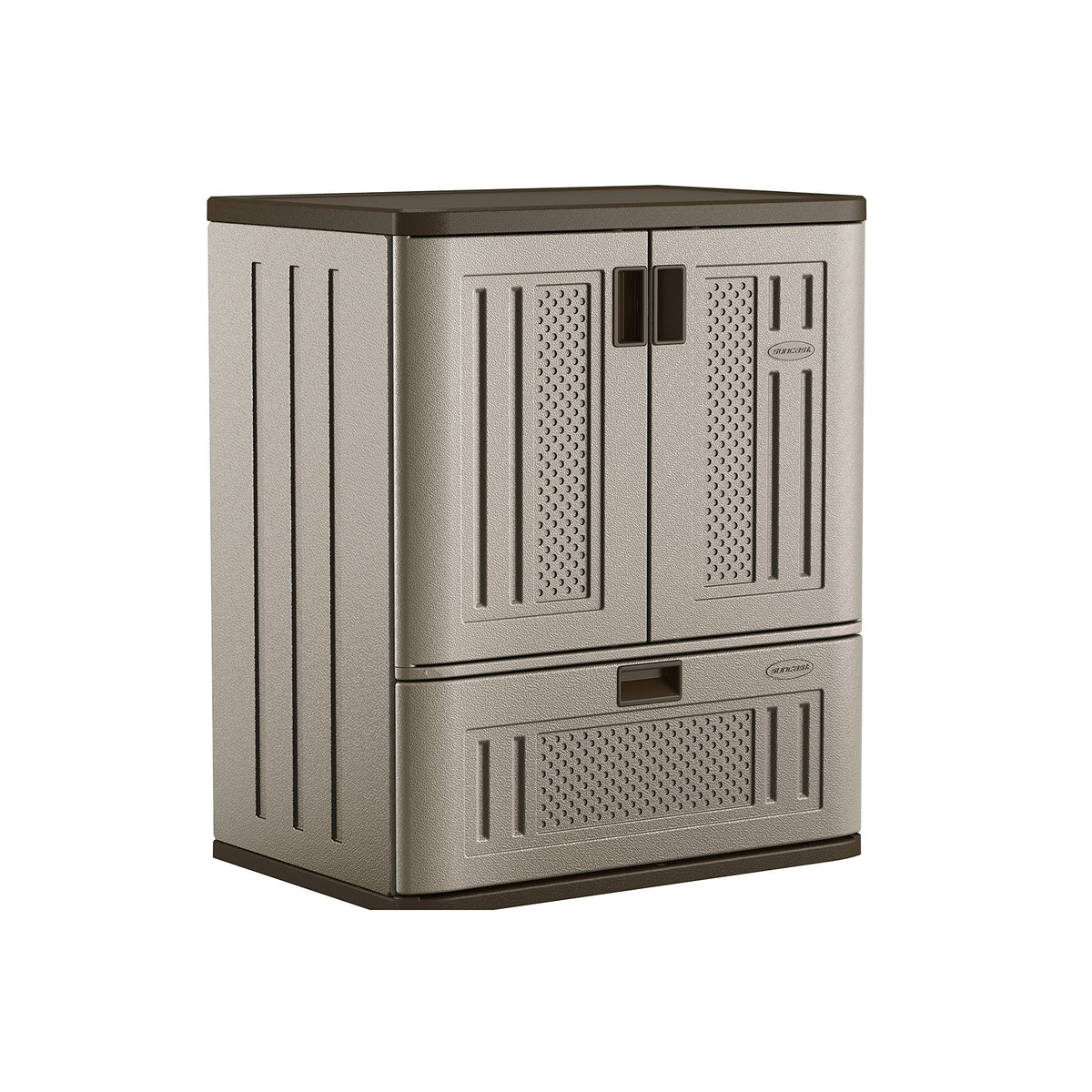 Suncast Base Storage Cabinet with Drawer for Garage Organization - Lockable Single-Drawer Organizer with Shelf for Garden Supplies, Paint Cans & Outdoor Tools, Multi-Wall Resin Construction, Platinum