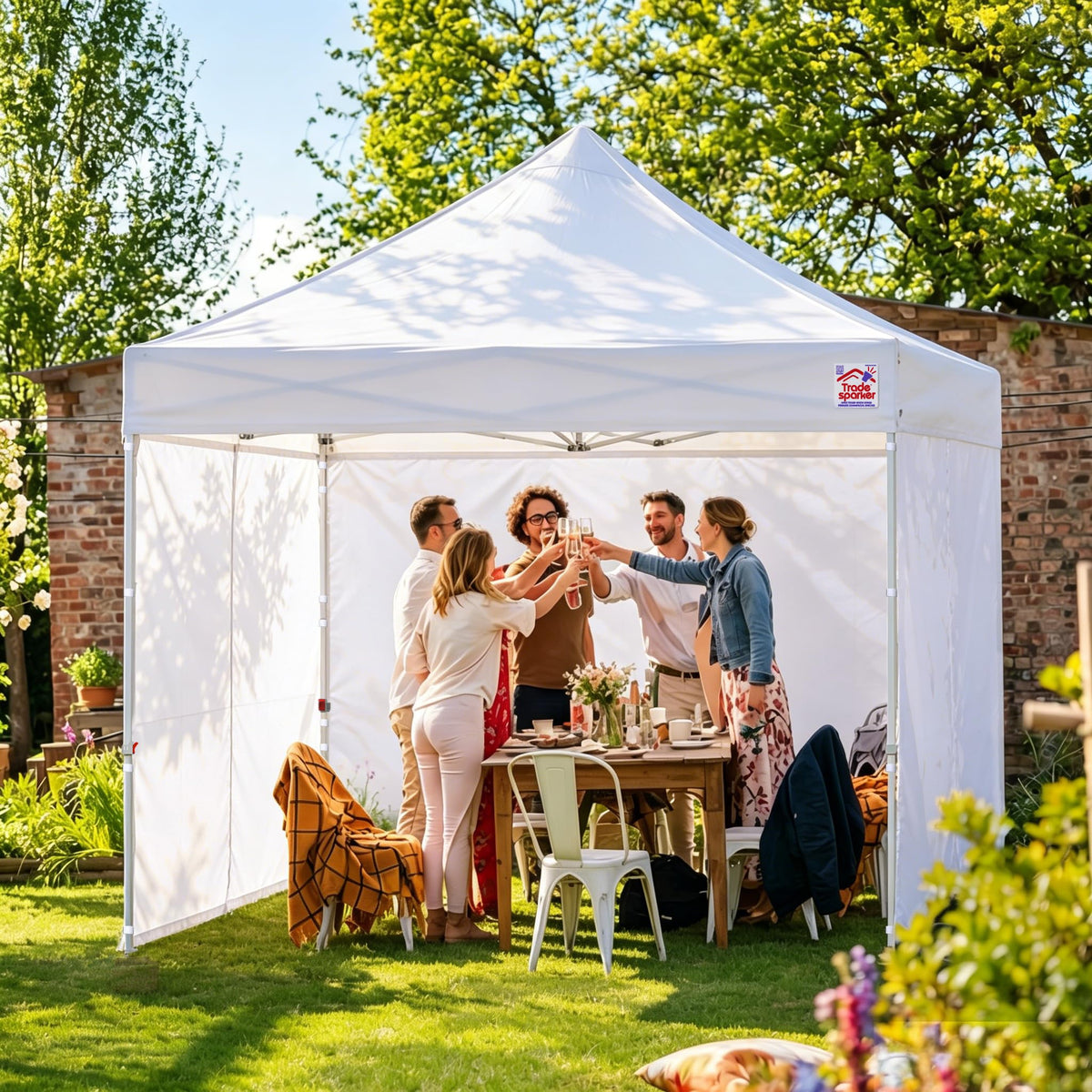 Tradesparker Pop Up Tent,Commercial Movable Canopy with ApexCore LED&Rugged Casters-Instant Easy Setup Shelter Canopies with Weight Bags&Stakes for Outdoor Events(10x15, with 4 Sidewalls, White)