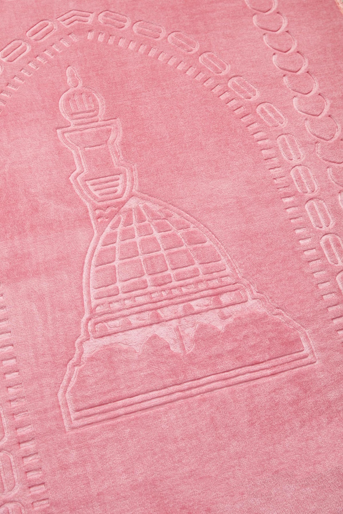 Prayer Rug Muslim Mat Islamic - Luxurious Velvet Turkish Prayer Rug Sajadah for Kids Men Women for Eid Travel Ramadan, Soft and Luxury (Pink)