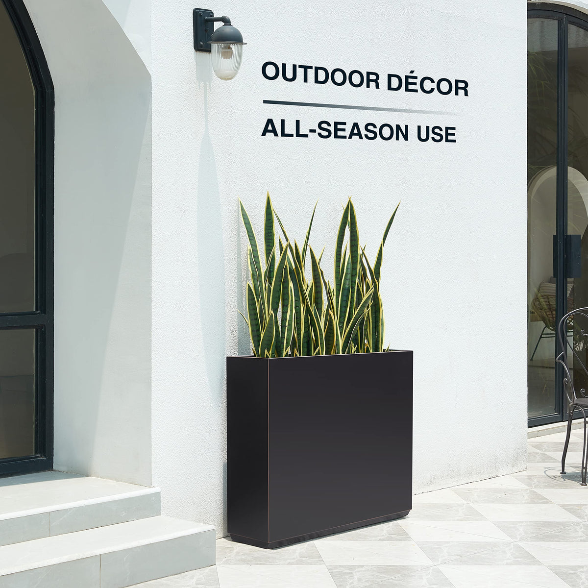 Wallowa Metallic Heavy Outdoor Planter Box, Span Planter, Pure Black with Hand Brushed Gold Rim, Long and Tall Divider Planter, No Assembly and Seamless, 38”Lx10”Wx30”H 48.8 Pounds