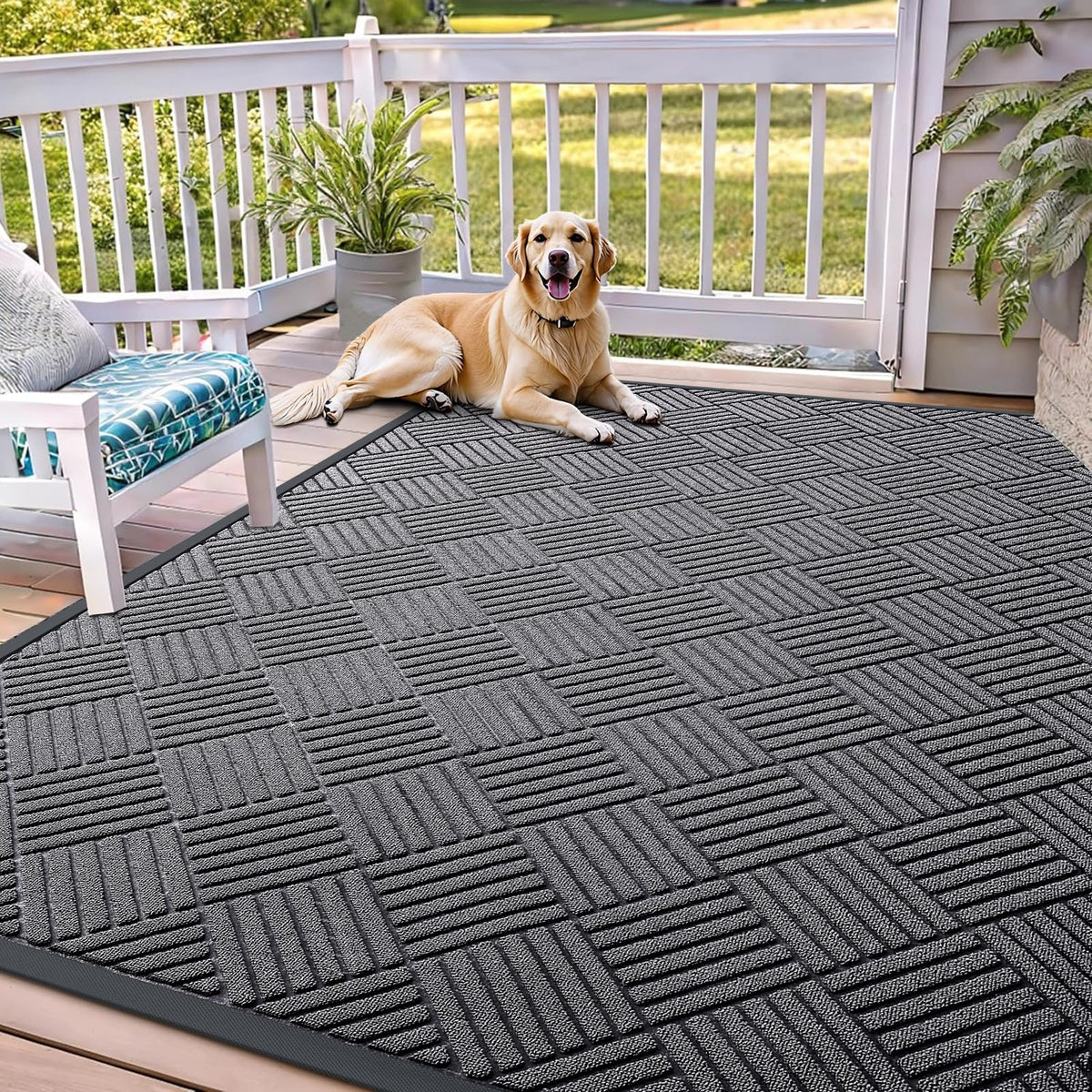 OLANLY Front Door Mat Outside Entrance 71x47, Absorbent, Heavy Duty Sturdy Natural Rubber Doormat Indoor Outdoor, Stain and Fade Resistant, Non-Slip Low Profile Floor Mat for Entryway, Grey Diamond