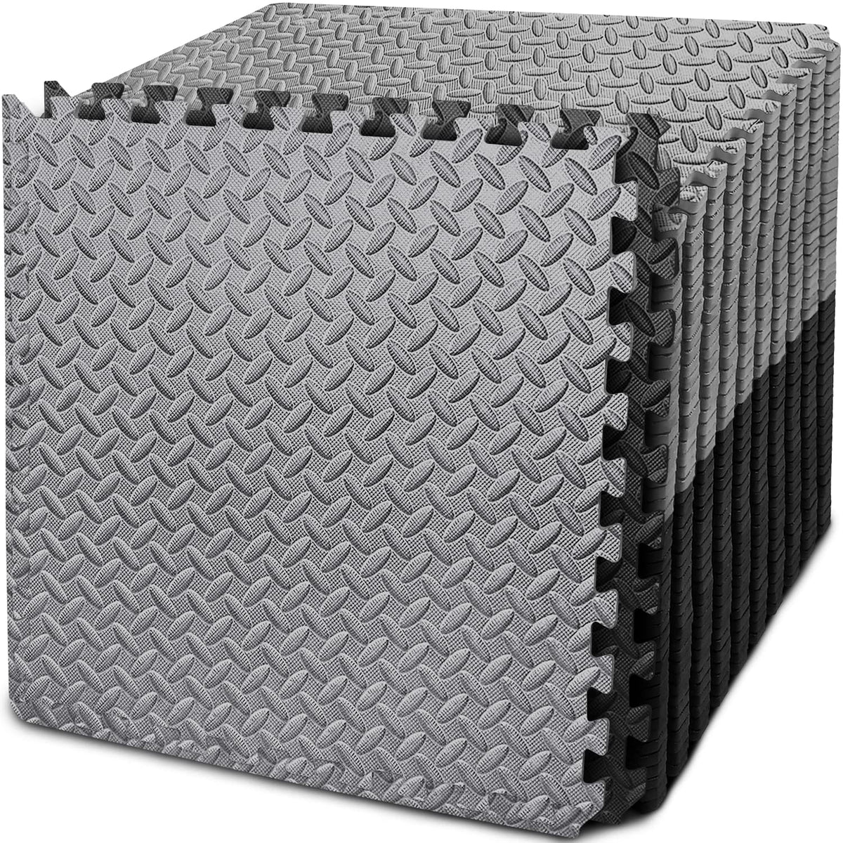 BEAUTYOVO Puzzle Exercise Mat With 48 Tiles Interlocking Foam Gym Mats, 24'' x 24'' EVA Floor Tiles, Protective Flooring for Gym Equipment (192 Sq.Ft - Black&Grey)