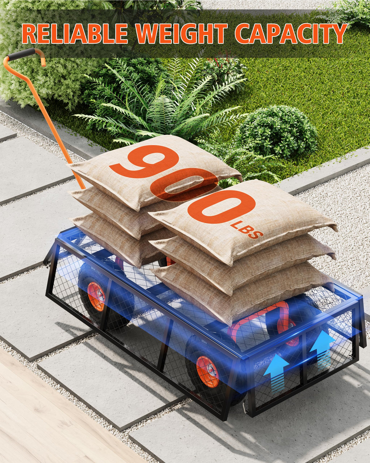 Heavy Duty 900 Lbs Capacity Steel Garden Cart, 3-in-1 Utility Metal Wagon, with Removable Mesh Sides to Convert Into Flatbed, 180° Rotating Handle and 10" Tires