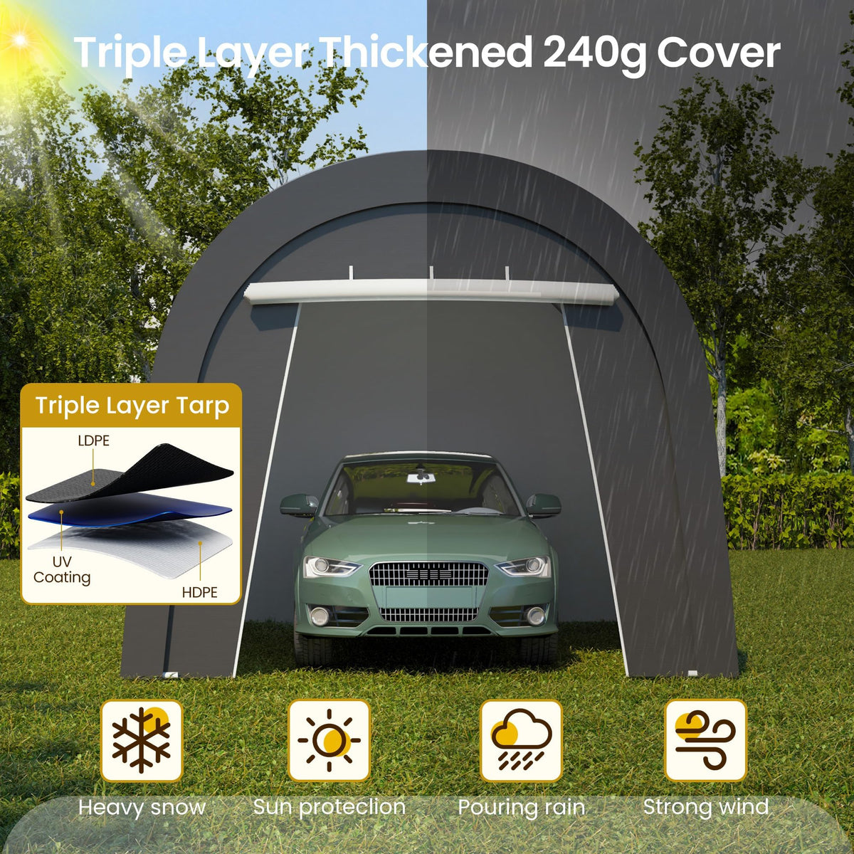 Wisteria Lane Heavy Duty Carport with 4 Cloth Bags, All-Weather Portable Garage with 2 Roll-up Doors, Car Canopy Storage Shelter Shed for Cars, Truck, or Garden Tools, 10' x 15'