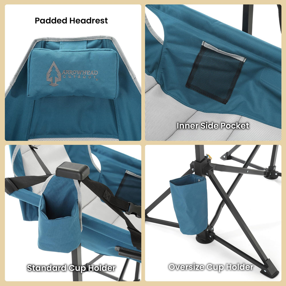 ARROWHEAD OUTDOOR Folding Hammock Chair, Heavy Duty Camping Seat with Removable Footrest, Padded Comfort, and 300lb Capacity