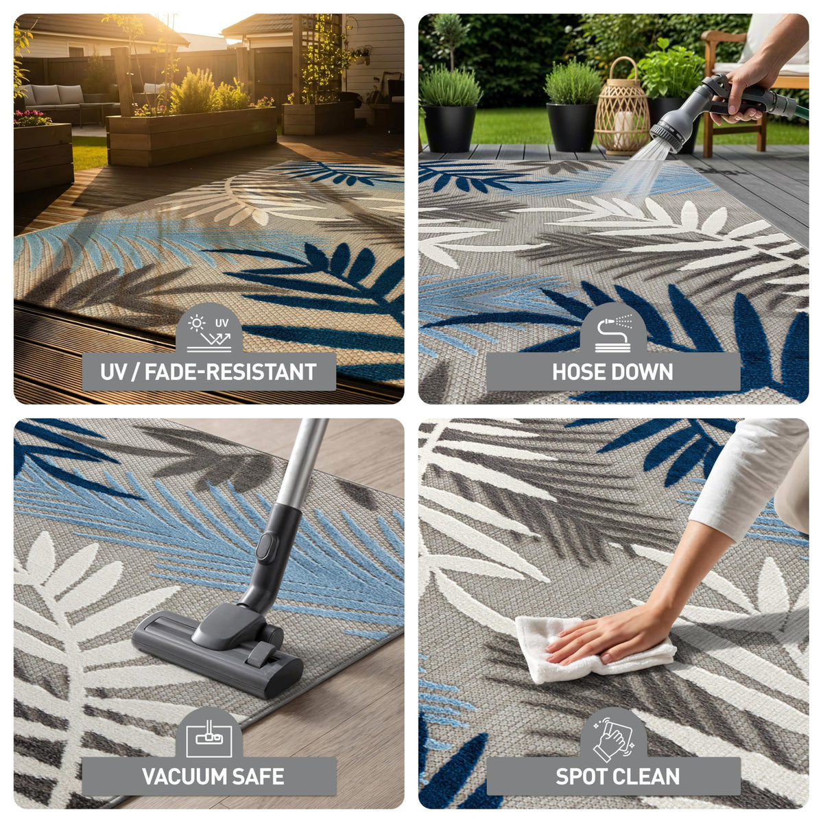 Rugshop Indoor/Outdoor Palm Leaf Area Rug, Non-Shedding Easy-Care Design for Backyard, Deck and Outdoor Lounge, Blue, 7'10" x 10'