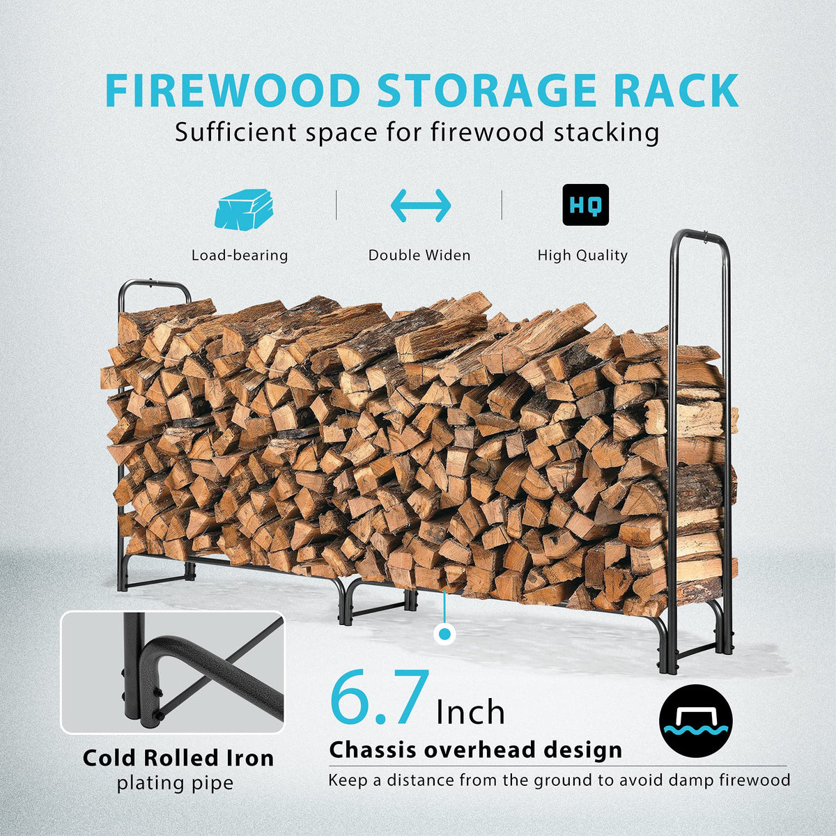 VIVOHOME 8ft Heavy Duty Indoor Outdoor Firewood Storage Log Rack Combo Firewood Log Cart Carrier