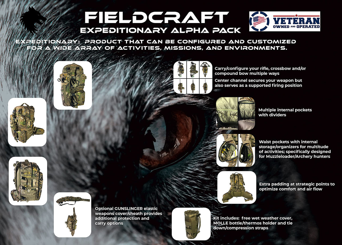 FIELDCRAFT Hunting Backpack Daypack for Rifles, Bows, Crossbows, Muzzleloader, Hunting, Hiking, Archery, Blackpowder, Outdoors Expeditionary Alpha Pack