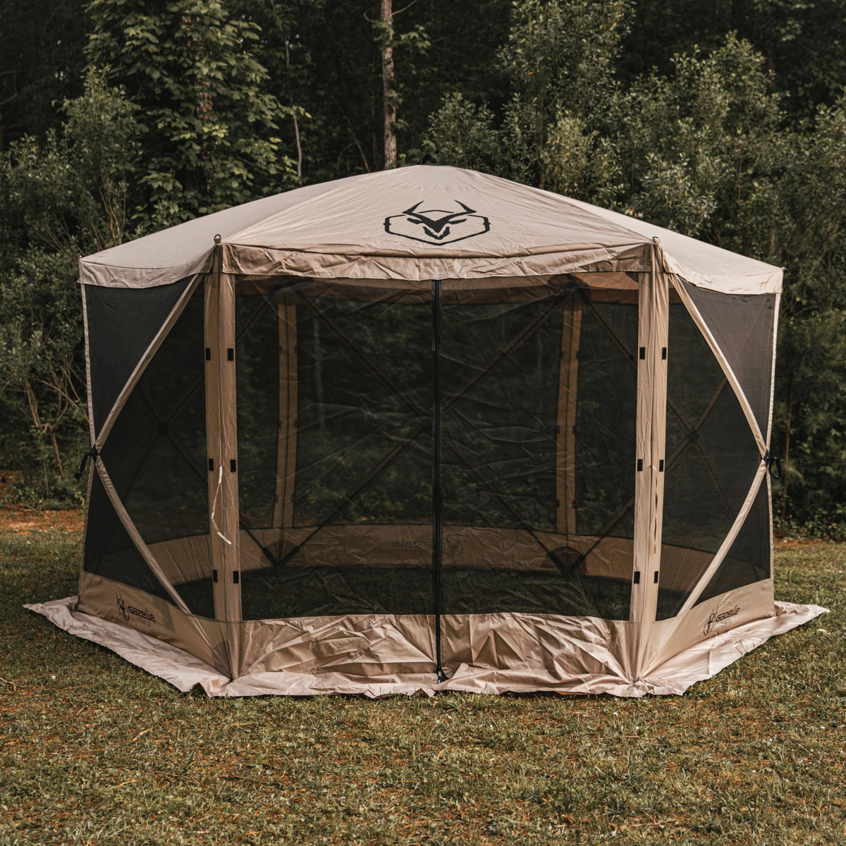 Gazelle Tents™, G6 6-Sided Portable Gazebo, Easy Pop-Up Hub Screen Tent, Durable, TriTech Mesh, Waterproof, UV Resistant, 8-Person & Table, Desert Sand, 86" x 124" x 124", GG602DS