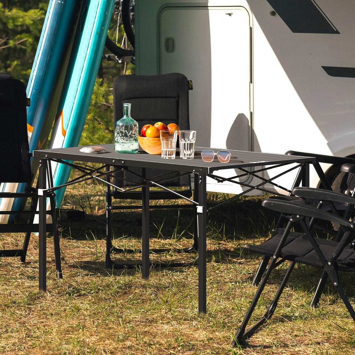 OUTSIDER Folding Camping Table with Aluminum Roll-up Tabletop Portable Lightweight Beach Table with Carry Bag for Outdoor Cooking, Picnic, BBQ, Travel, Backyard, Black, 46" x 28"