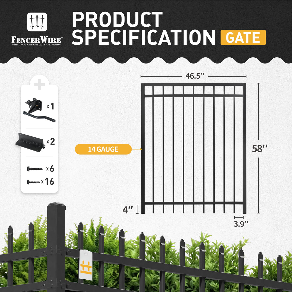 Fencer Wire Heavy Duty Flat Top Fence Gate, 5FT Height x 4FT Width Outdoor Fence Gate, Outdoor Anti-Rust Metal Steel Gate for Fencing Barrier, Decorative Garden Gate with Gate Lock