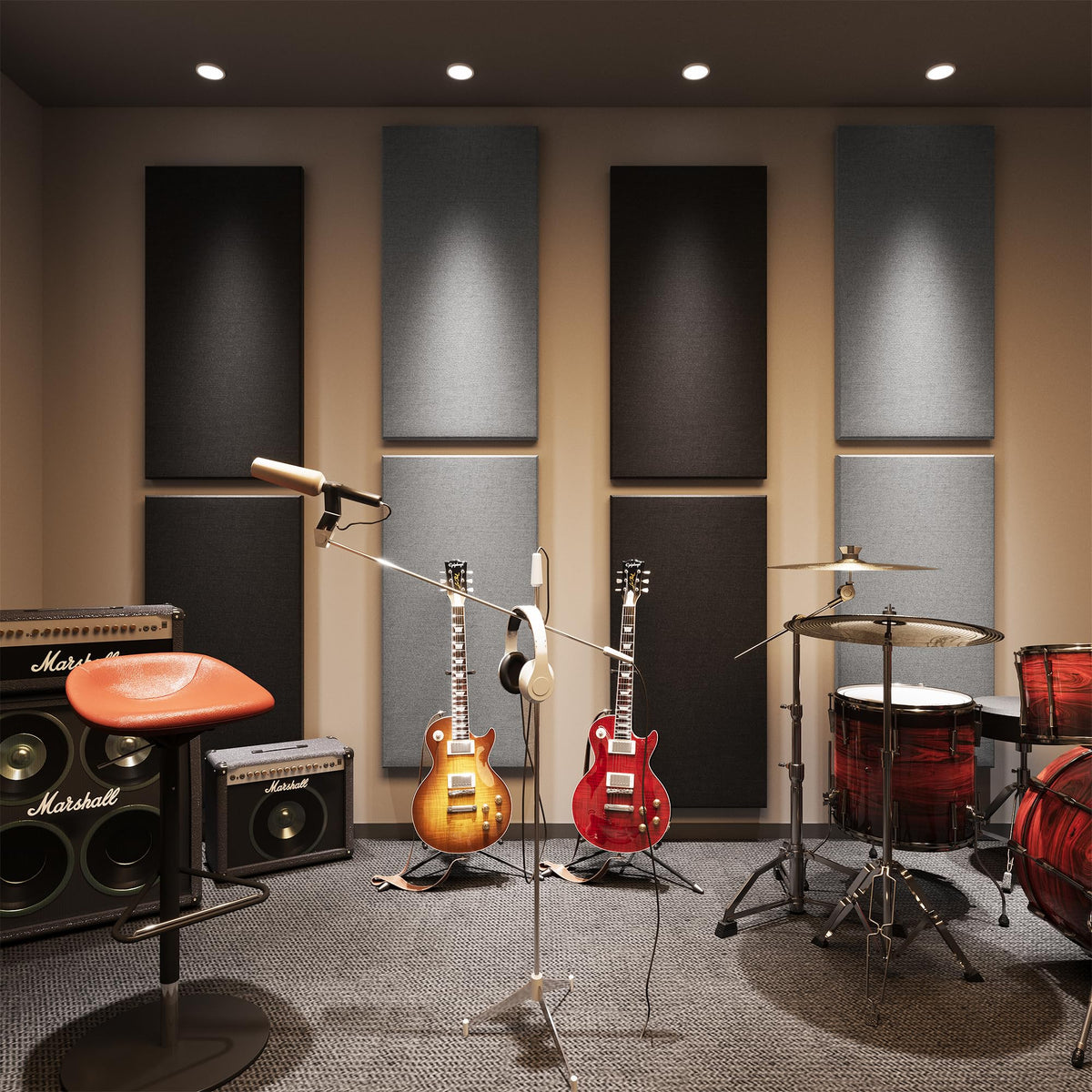 SMARTSTANDARD 4 PCS Acoustic Wall Panels, 2" Thick 47.2" x 23.6" Fiberglass Soundproof Wall Panels with Hanging System for Studios Home Theater Office Meeting Room, Black