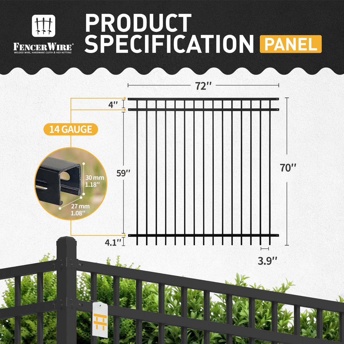Fencer Wire 76FT Heavy Duty Flat Top Fence Barrier Kit, Anti-Rust Metal Steel Fence with 6FT Height X 6FT Width Panels, with Decorative Gate, Posts, Connectors, Outdoor Fencing for Yard