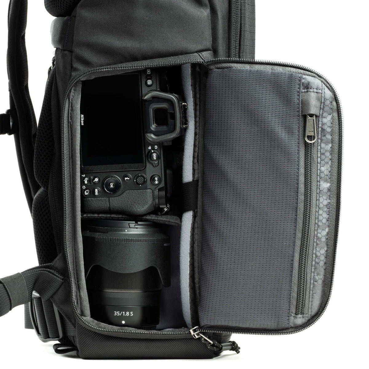 Think Tank FocusPoint 30L RollTop Camera Backpack - Golden Hour: Expandable Travel & Camera Backpack with Laptop Sleeve, Quick Side and Back Access, Rain Cover – Versatile Photography & Travel Bag