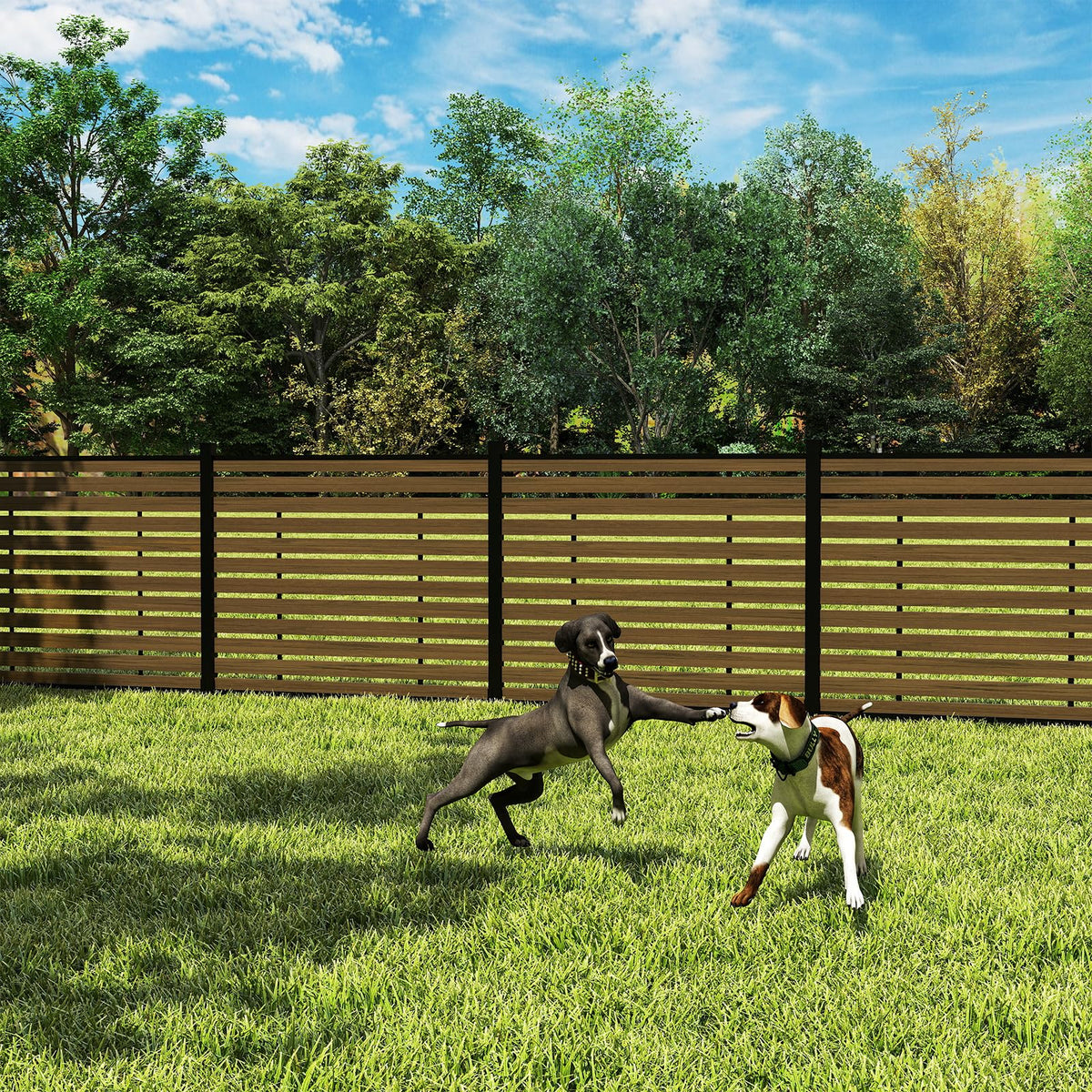 Treslam Outdoor Privacy Fence WPC, AC Unit Air Conditioner Screen 5 FT(H) x 6 FT(W) Trash Can with Aluminum Alloy Post, Decorative Fencing, Brown with 2 Post
