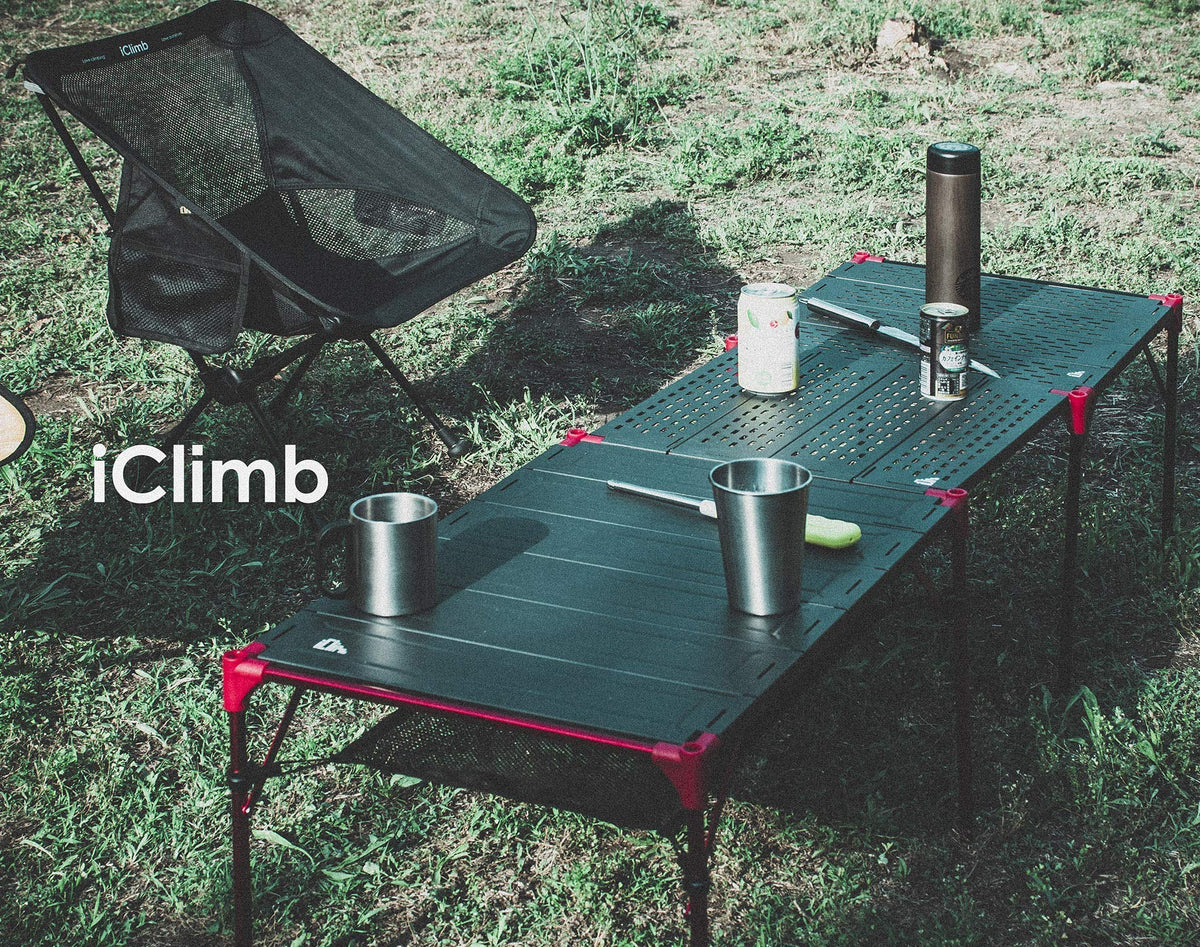 iClimb 2 Extendable Folding Table and 1 Pack Connecting Plates and 1 Lantern Hanger Bundle, Ultralight Compact for Many People Camping Backpacking Beach Concert BBQ Party