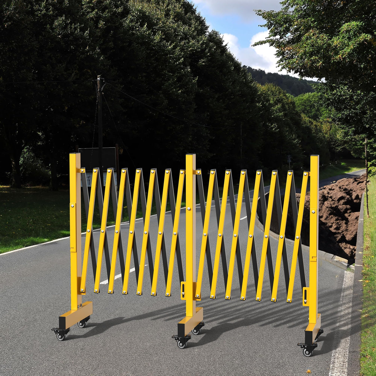 YITAHOME Metal Expandable Barricade Gate Outdoor, 16FT Folding Security Gate, Retractable Driveway Gate, Folding Safety Barricade