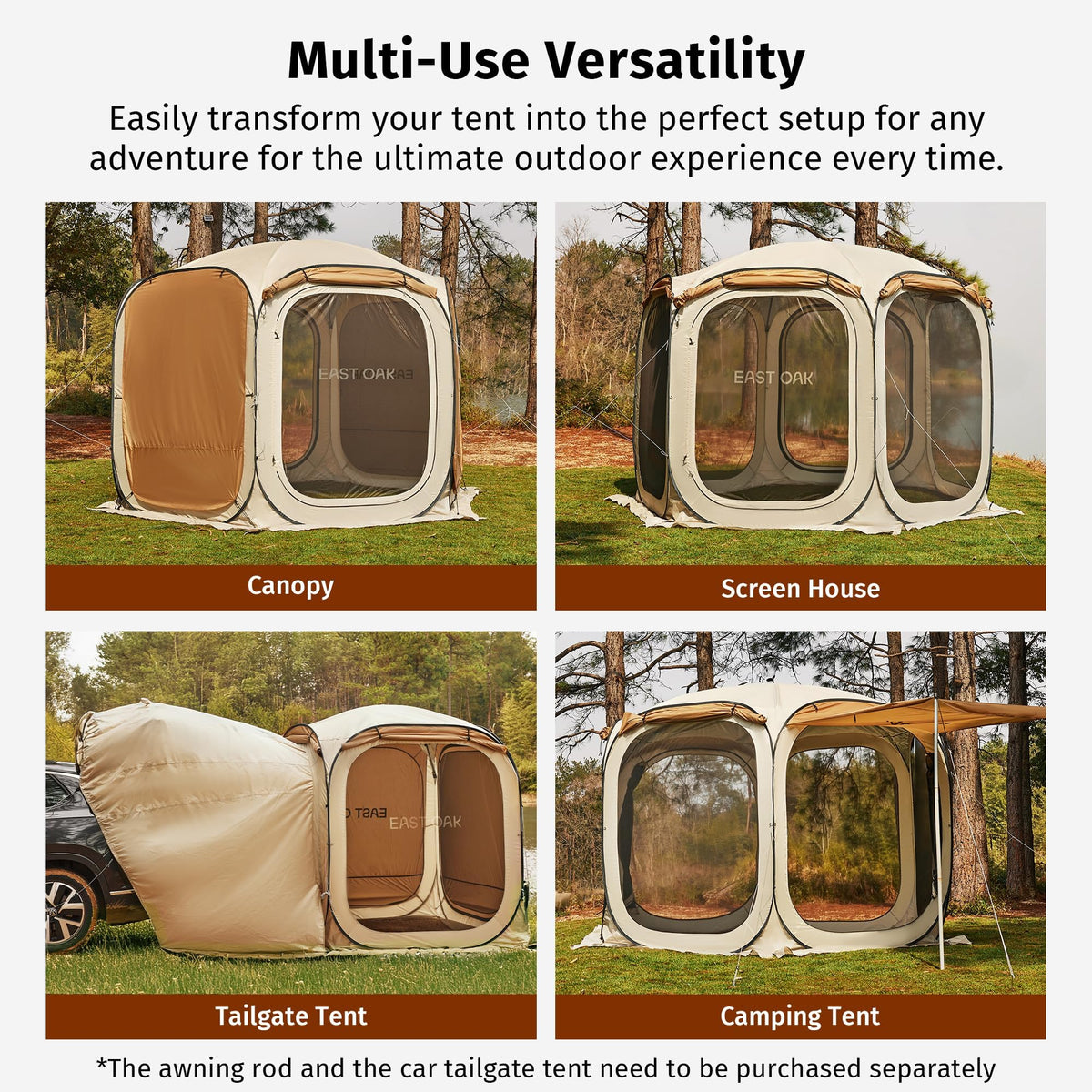 East Oak 6×6 FT Pop Up Canopy Tent with Mesh | Outdoor Screen House with 4 Sunshades | Instant Canopy with Portable Carry Bag | Gazebo Tent for Camping, Patio, and Beach | Beige