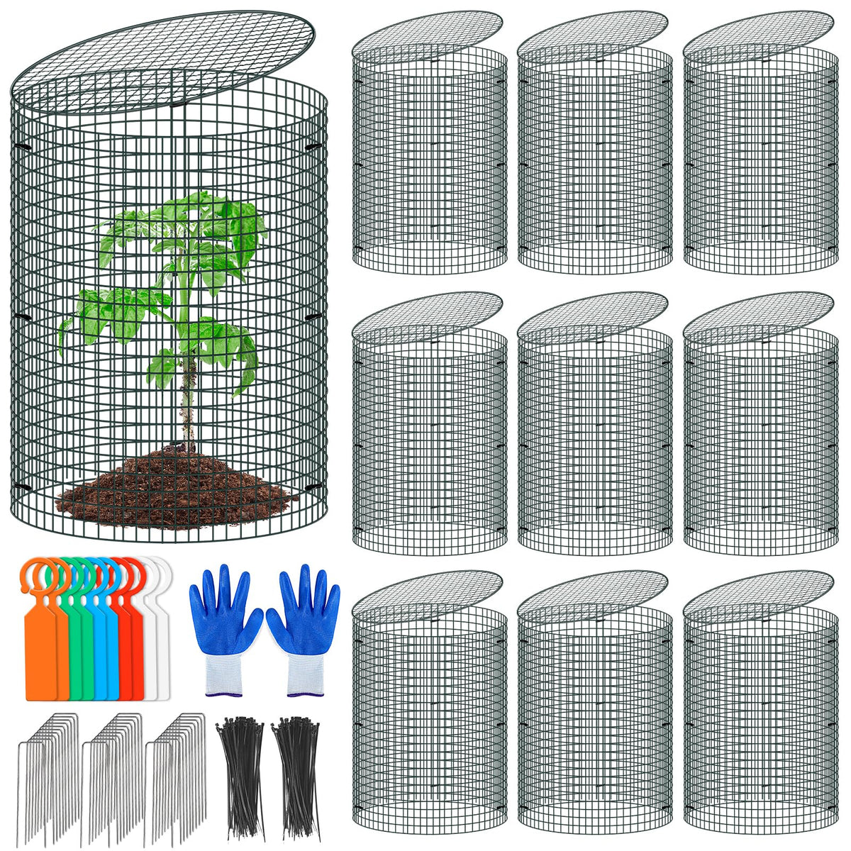 10 Pack Wire Plant Protector with Cover, 16"x12" Detachable Metal Plant Protectors Mesh, Garden Plant Protectors for Shrubs Flowers Vegetables to Keep Rabbit & Chicken Animals Out