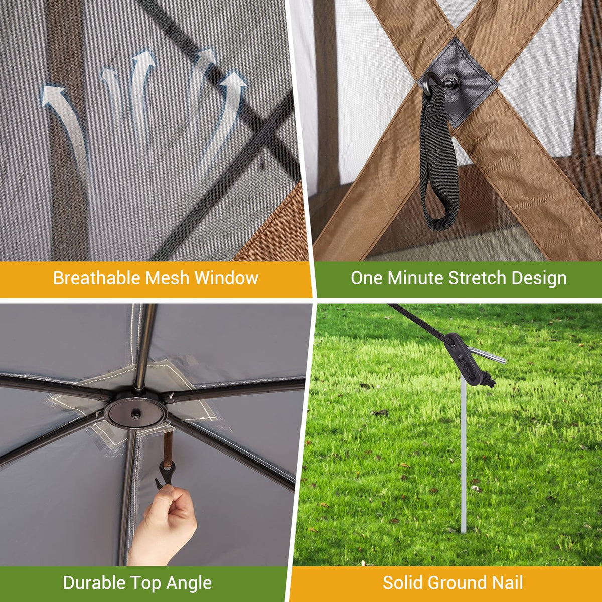 GAOMON 12x12ft Camping Gazebo, Portable Pop Up Canopy Screen Tent 6 Sided with Mesh Windows and Carry Bag for Camping, Outdoor, Picnic, Backyard Party Outside Activities, Gray
